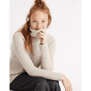 Madewell Womens M Turtleneck Tunic Sweater Wool Alpaca Boxy Neutral Minimalist